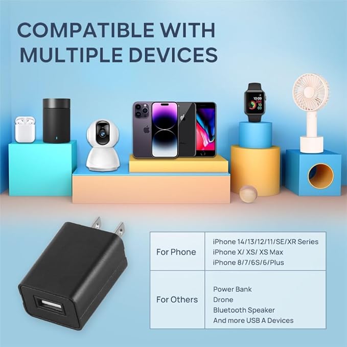 Wall Charger Cube 5V1A USB Power Supply Charging Block Universal Wall Plug Brick Portable Travel Fast Charger Power Adapter for iPhone, Samsung Galaxy, LG (2PCS-Black)