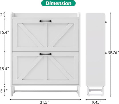 Betterhood Entryway Shoe Cabinet with 2 Flip Drawers, Slim Shoe Rack Cabinet, Freestanding Hidden Shoe Organizer Cabinet with Metal Legs, Shoe Cabniet for Entryway with Storage, Hallway, Foyer, White