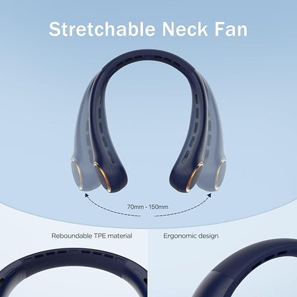Portable Neck Fan, Personal Fan with 4000mAh Battery, Rechargeable Neck Fan with 3 Speeds and 64 Cool Lights, Birthday Gifts for Men Women Mom Dad, Hands Free Cooling fan for Summer(Navy Blue)