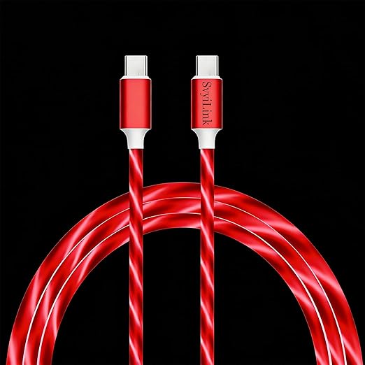 USB Cable PD Fast Charger Lighted Up (USB C to C RED),Mobile Phone Data Cable, Charging Cable, Supports Data Transfer, 39-inch, TPE Material, Compatible with Almost All Type-C Devices.