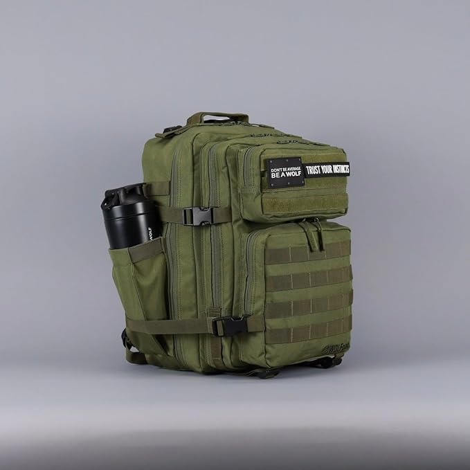 WOLFpak 35L Athletic Gym Backpack - Durable 1000D Waterproof Oxford Material with MOLLE Webbing, Laptop Pocket & Dual Cup Holders, Durable Fitness/Travel/Military Daypack (OD Green)