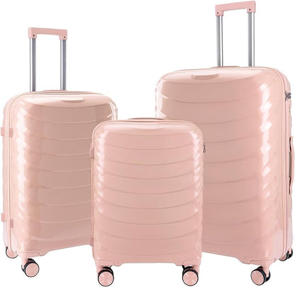 LARVENDER Luggage Sets 3 Piece, Hardside PP Carry On Luggage Suitcase with 360° Spinner Wheels Suitcase Sets for Women Men, Pink