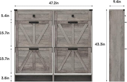 Shoe Cabinet with 4 Flip Drawers & 2 Drawers,Farmhouse Shoe Storage Cabinet for Entryway,Slim Freestanding Organizer Rack for Front Door Entrance,Grey