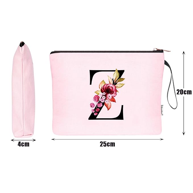 Vavabox A-Z Personalized Makeup Bag, Birthday Gifts for Women Mom, Gifts for Best Friend, Bride Bridesmaid Cosmetic bag (Z, Pink)