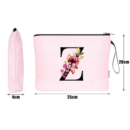 Vavabox A-Z Personalized Makeup Bag, Birthday Gifts for Women Mom, Gifts for Best Friend, Bride Bridesmaid Cosmetic bag (Z, Pink)