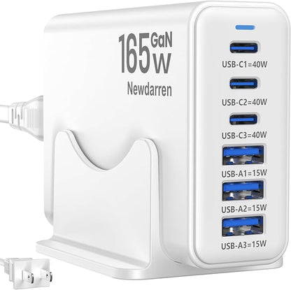 USB C Fast Charger Block for iPhone 17 Charger, 3 Type C Ports Each 40W Charger for iPhone 17 16 15 Pro Max Plus, iPad, Tablets, Total 165W GaN 6 Port Wall Charging Station Hub Adapter
