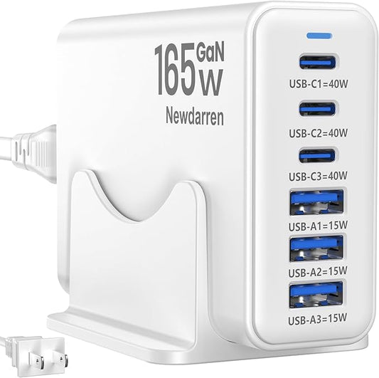 USB C Fast Charger Block for iPhone 17 Charger, 3 Type C Ports Each 40W Charger for iPhone 17 16 15 Pro Max Plus, iPad, Tablets, Total 165W GaN 6 Port Wall Charging Station Hub Adapter