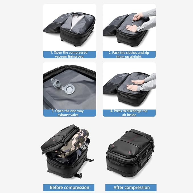 Airback Air Vacuum Vacpack Backpack for Travel with Pump (Black)