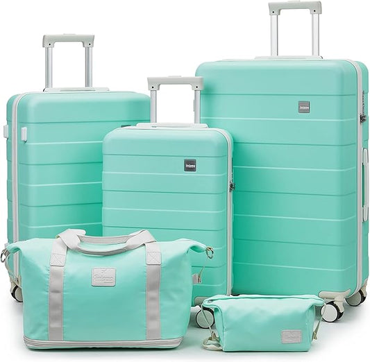 imiomo Hard Shell Luggage Sets 5 Piece for Women, Lightweight Hardside Rolling Suitcase Set with Spinner Wheels and TSA Lock, Green