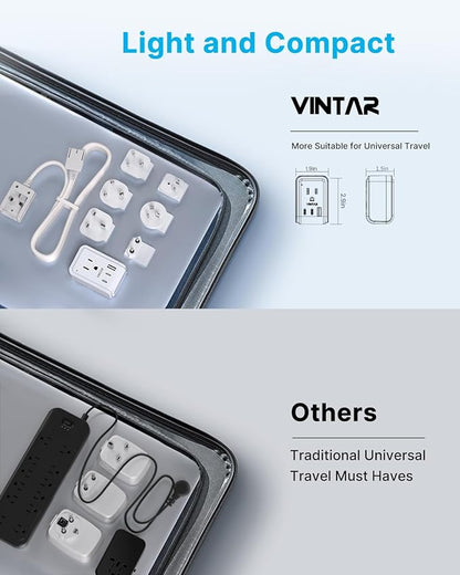 VINTAR Universal Travel Adapter Kit, 5ft Detachable Extension Cord with 2 AC Outlets & 3 USB(2 USB C), Type A/C/G/D/I/M International Power Adaptor for US to Europe UK India South Africa Japan