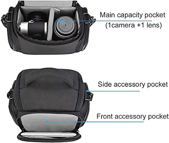 CADeN Compact Camera Shoulder Crossbody Bag Case Compatible for Nikon, Canon, Sony SLR/DSLR Mirrorless Cameras and Lenses Waterproof(1.0 S, Black)
