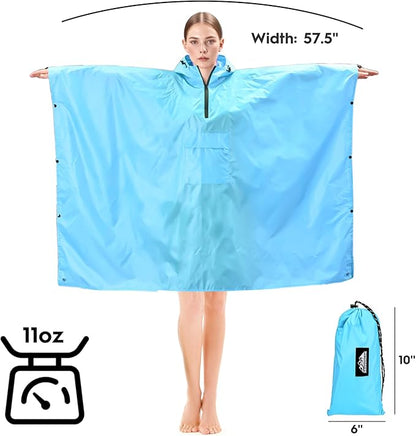Bruvoalon 3-in-1 Rain Poncho with 1/4 Zip & Chest Pocket, Waterproof, Sunshade, Ground Mat for Adults & Youth Emergency