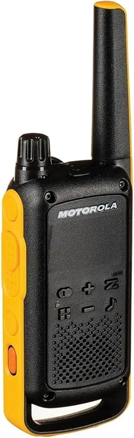 Motorola Solutions Talkabout, Portable FRS, T475 Two Way Radio 2 Pack Walkie Talkies Black/Yellow 22 Channels PTT Earpieces with Additional Dual Drop-in Charger, Yellow/Black, MOT-T475