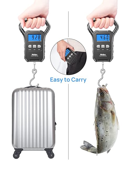 Meilen Fishing Scale,110lb/50kg Hanging Luggage Weigh Scale Unit with Backlit LCD Display, Suitcase Luggage Weigh Divice with Large Handle, Digital Postal Unit Fishing Gifts for Men
