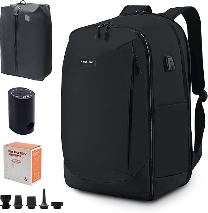 Vacuum Backpack Travel Seal Compression: Vacpack with Electric Air Pump Carry on Expandable Back Pack System for Laptop Hiking Business Water Resistant Lightweight Black