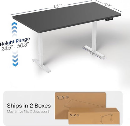 VIVO Electric 55 x 28 in Dual Motor Sit Stand Desk, Memory Height Adjustment, 2B Series, Black Top White Frame, DESK-KIT-2W55B