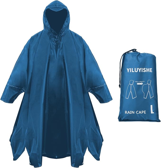 Unisex Rain Poncho for Adults, Hooded Waterproof Raincoat Jacket for Hiking, Camping and Outdoor