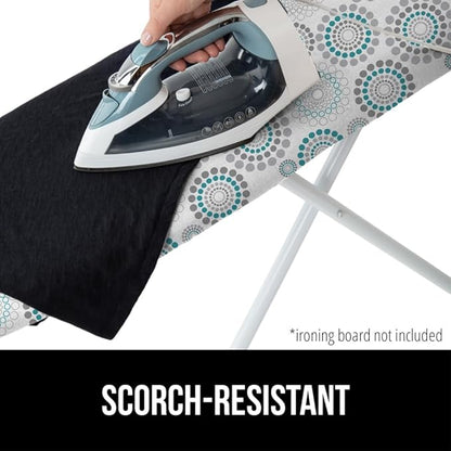 GORILLA GRIP The Original Ironing Board Cover and Pad, Silicone Coating, Thick Scorch Resistant Padding, Heavy Duty Iron Covers Standard Boards, Hook and Loop Fastener Strap, Spiral Turquoise, 15x54