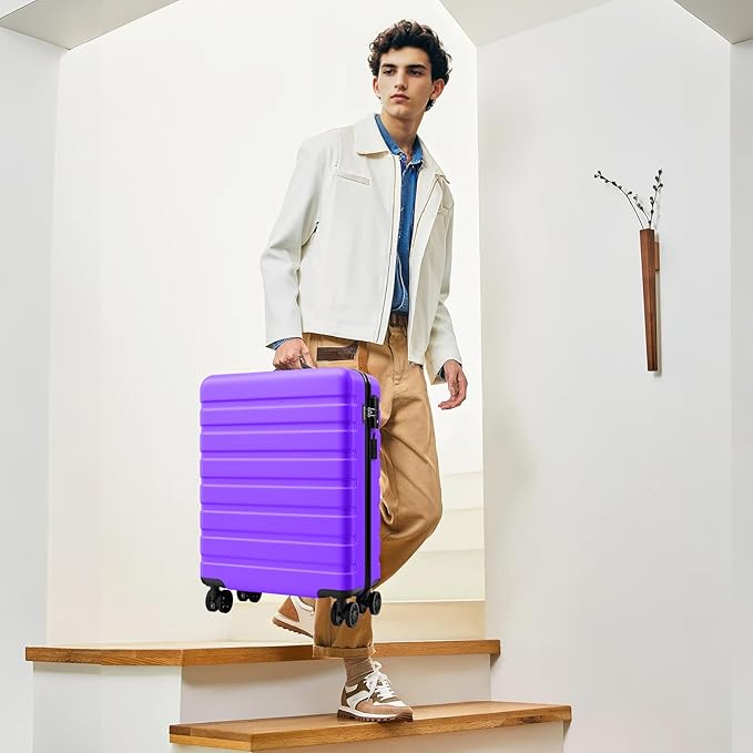 AnyZip Carry On Luggage 21" Hardside PC ABS Lightweight USB Suitcase with Wheels TSA Lock for kids Violet Purple