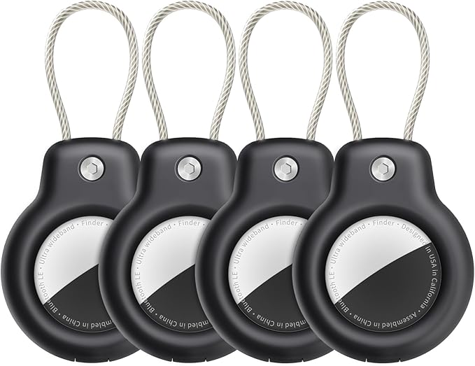 for AirTag Holder Case with Keychain, Air Tags-4 Pack for Apple Air Tag Holder with Wire Cable Lock Key Ring Chain Air Tagholder Accessories for GPS Item Tracker Kids,Keys,Luggage