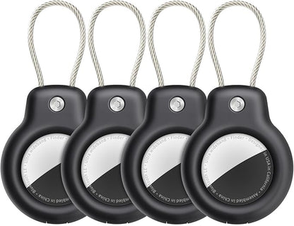 for AirTag Holder Case with Keychain, Air Tags-4 Pack for Apple Air Tag Holder with Wire Cable Lock Key Ring Chain Air Tagholder Accessories for GPS Item Tracker Kids,Keys,Luggage