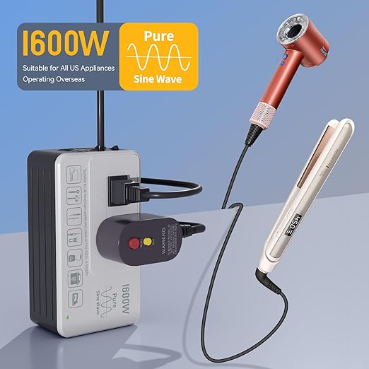 1600W 220V to 110V Voltage Converter, Power Any American Appliances in 220-250V, Plug & Play, No Limitations, Universal Power Plug Adapter Voltage Converter US to Europe International Travel