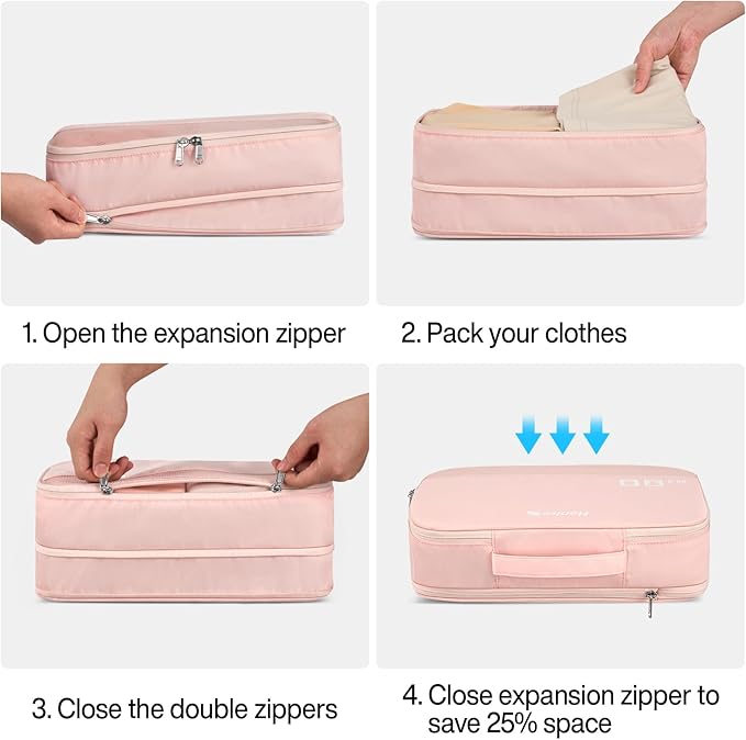 Hanke 7 Set Compression Packing Cubes for Travel, Expandable Large Packing Cubes for Suitcases and Backpack, Luggage Packing Organizer Bags with Double Zipper as Travel Essentials