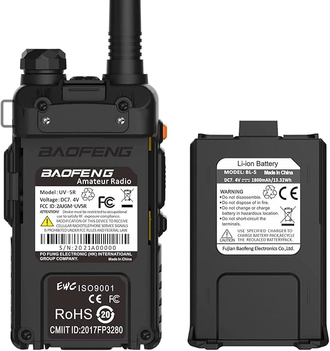 Baofeng UV-5R Dual Band Two Way Radio with 1800mAh USB-C Charge Pack of 6 for Hiking Camping Hunting Skiing Trip(Black)