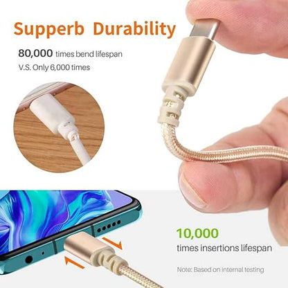 USB to USB C Cable (3Pack 6ft) USB A to Type C Cable Fast Charging Nylon Braided Data Sync Transfer Cord USB C Charger for iPhone 17 Pro Max/17 Air/16e/16 15 Pro/15 Plus/Galaxy S20 S10 Note 20（Golden）