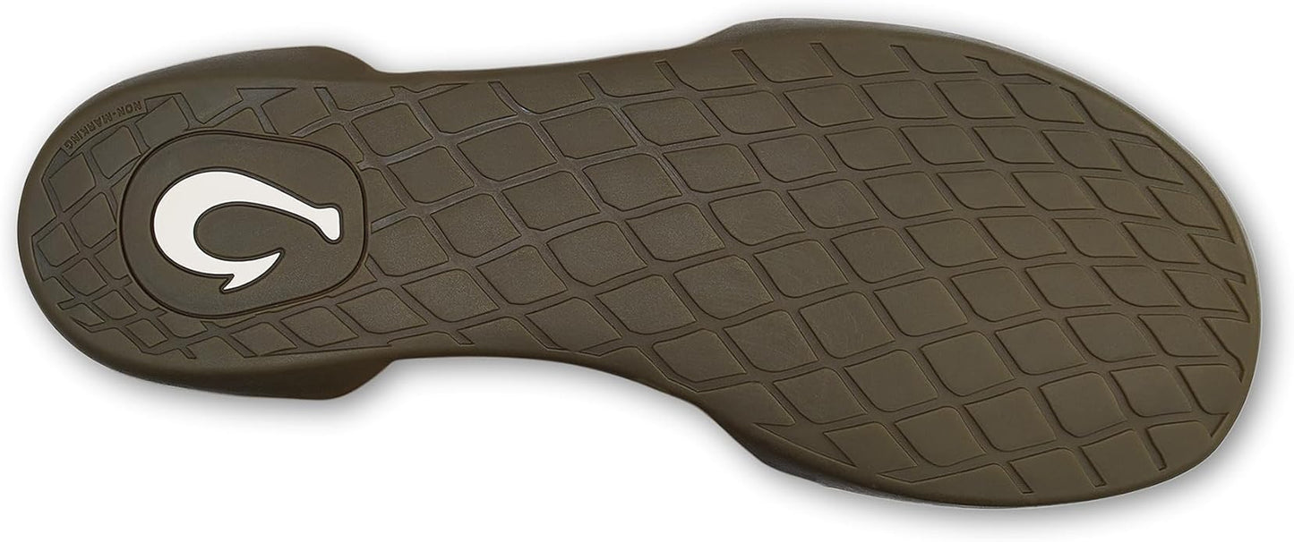 OLUKAI Puku'i Men's Fleece Slippers, Comfortable Activewear Slippers, Premium Full-Grain Leather & Jersey Knit, Drop-In Heel & All-Day Comfort