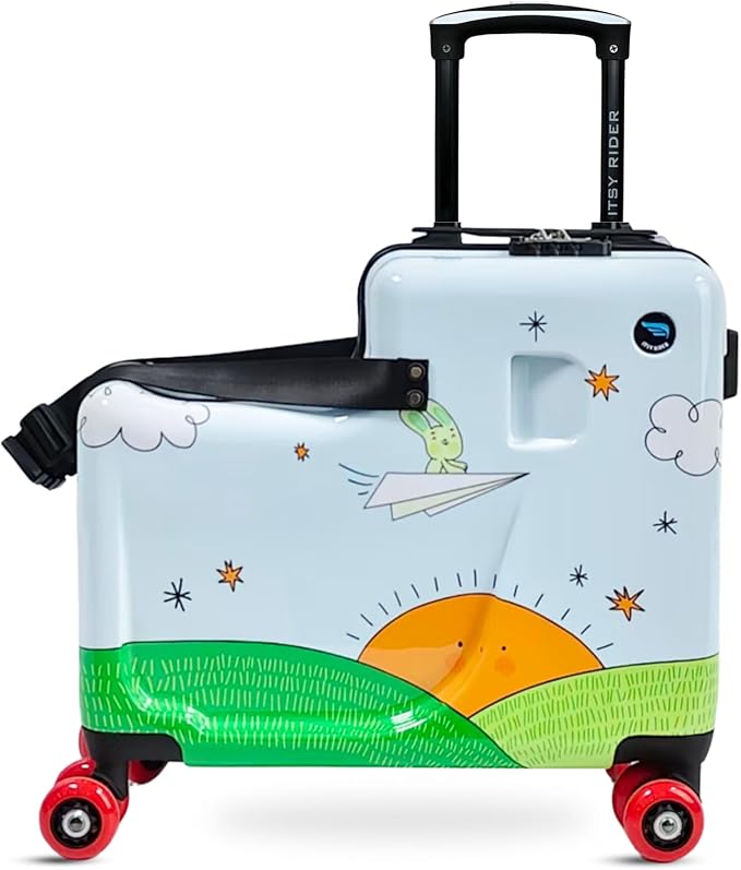 Itsy Rider 20" Ride-on Suitcase for Kids with Double Spinner Red Wheels (Blue Aero Flyer)