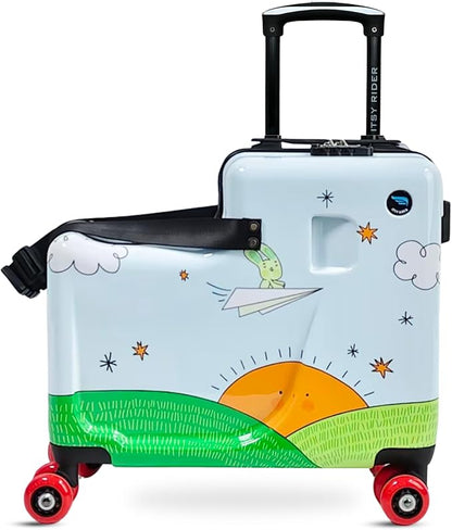 Itsy Rider 20" Ride-on Suitcase for Kids with Double Spinner Red Wheels (Blue Aero Flyer)