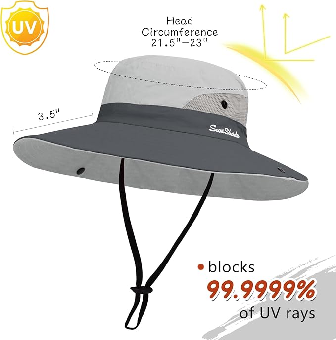 ZOORON Women's Ponytail Safari Sun Hat,Wide Brim UV Protection Outdoor Bucket Hat,Foldable Beach Summer Fishing Hat