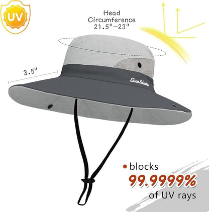 ZOORON Women's Ponytail Safari Sun Hat,Wide Brim UV Protection Outdoor Bucket Hat,Foldable Beach Summer Fishing Hat