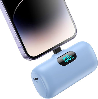 Mini Portable Charger for iPhone,Upgraded 5000mAh PD Fast Charging Battery Pack,LCD Display Cute Power Bank Portable Phone Charger for iPhone 14/14 Pro Max/13/13 Pro/12 Pro/11/XS/XR/X/8/7/6-Light Blue