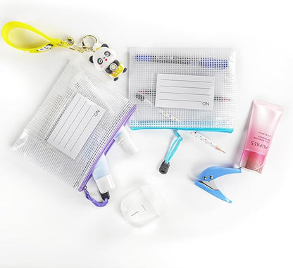 BOPART 24pcs Small Mesh Zipper Pouch 6.3x4.9 Inches Waterproof Zip Mesh Bags with Label Pocket for School Office Supplies & Cosmetics Travel Accessories