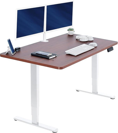 VIVO Electric 55 x 28 in Dual Motor Sit Stand Desk, Memory Height Adjustment, 2B Series, Dark Walnut Top White Frame, DESK-KIT-2W55D