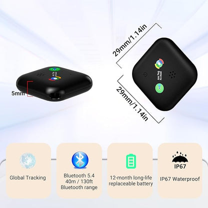 Dual-System Compatible Bluetooth Tracker for iOS or Android Key Finder, Item Locator, Smart Luggage Tracker, Pet Tracker Works with Apple Find My or Google Find Hub IP67 Waterproof Rating (2-Pack)
