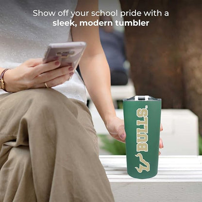 Campus Colors NCAA Stainless Steel Tumbler perfect for Gameday - 18 oz - Double Walled - Keeps Drinks Perfectly Insulated (USF Bulls - Green)
