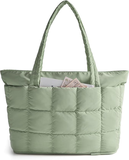BAGSMART Expandable Tote Bag for Women, Puffer Work Tote Handbag, Quilted Carry On Bag for Travel Gym