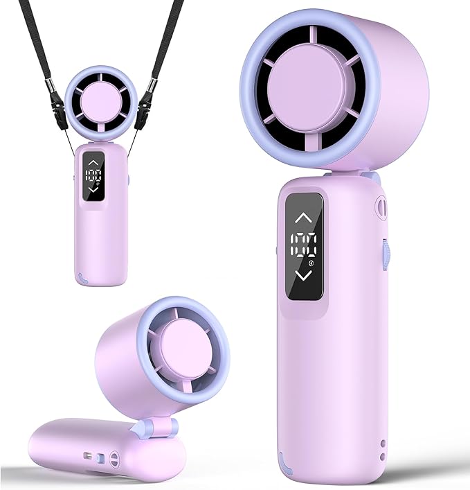 Portable Handheld Turbo Fan, 1-100 Gear Wind, Battery Operated, Up to 23 Working Hours, 3 IN 1 Personal Fan with Air Turbo Tech, Cooling Essentials for Indoor/Outdoor(Purple)