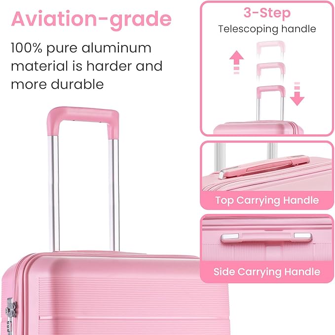 Merax Luggage Set 4 Piece Suitcase with Case Expandable Spinner Wheels Hardshell Airplane Approved Luggage Sets,Pink,14/20/24/28