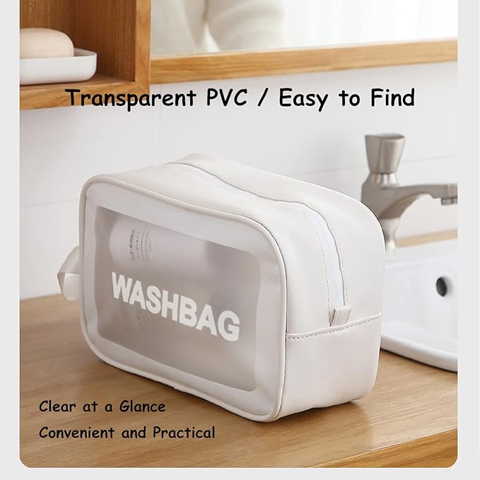Clear Travel Bags for Toiletries, 3Pcs Portable PVC Waterproof Cosmetic Bags, Transparent Travel Storage Carry Pouch, Toiletry Bags and Cosmetics Organizer for Women Men (A-White)
