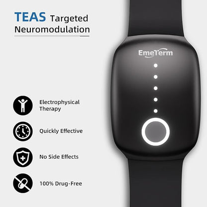EmeTerm Fashion Anti-Nausea Wristband Relieve Morning Motion Travel Sickness Rechargeable Drug Free Bands Without Side Effects - Extra 2pack Conductive Gel (Jet Black - Extra 2pack Conductive Gel)