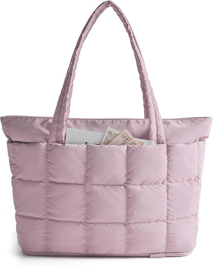 BAGSMART Expandable Tote Bag for Women, Puffer Work Tote Handbag, Quilted Carry On Bag for Travel Gym