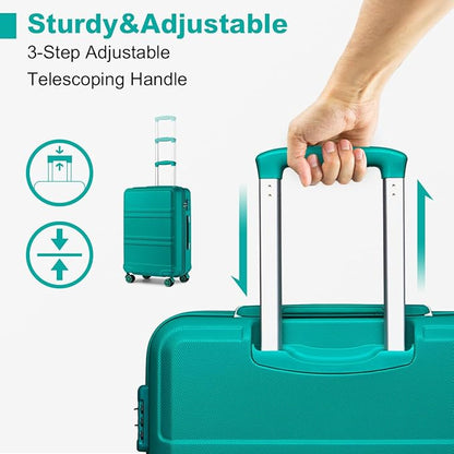 Kono 4 Piece Luggage Sets Expandable(only 28") with Spinner Wheels TSA Lock Lightweight PC+ABS Hardside Travel Rolling Suitcases 20in 24in 28in Carry on and 12in Mini Cosmetic Case Turquoise