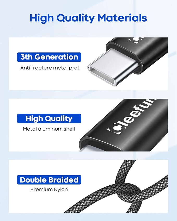CLEEFUN USB C Cable 6ft, 5-Pack USB A to Type C Charger Cord Fast Charging for iPhone 17 16 15 Pro Max Plus Air 16e, for Samsung Galaxy S25 S24 S23 S22 S21 S20 S10 A17 A16 A15 A56 A55 A26 A35 A36
