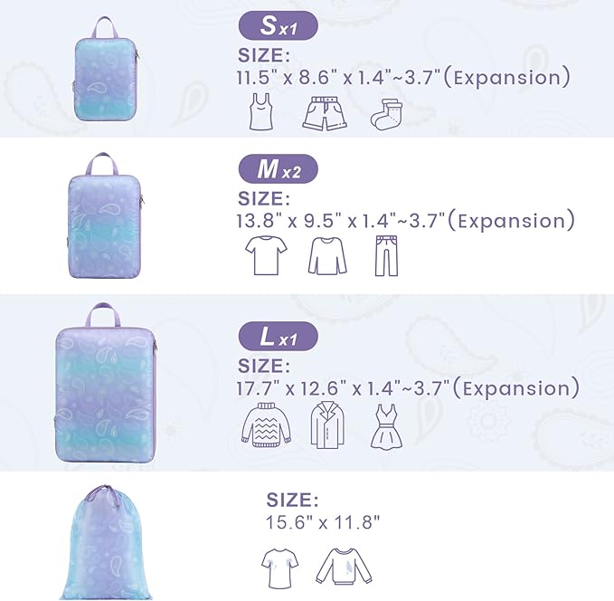Cambond Compression Packing Cubes for Travel Women - Expandable Travel Bags Luggage Organizers Travel Essentials Compression Cubes for Travel Carry on Suitcases Organizer