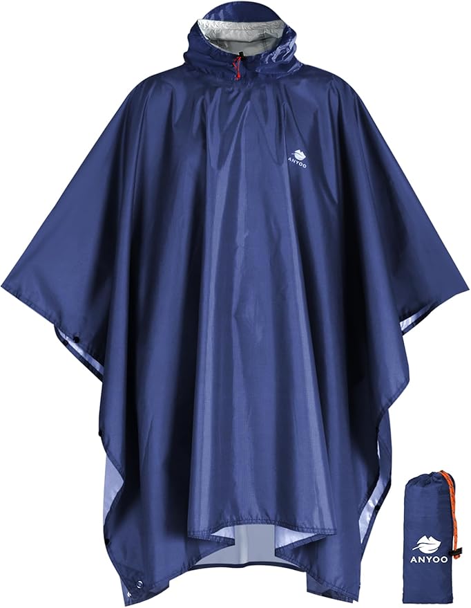 ANYOO Hooded Rain Poncho for Adults Waterproof Lightweight Rain Coat for Men Women Reusable Rain Jacket for Emergency Outdoor