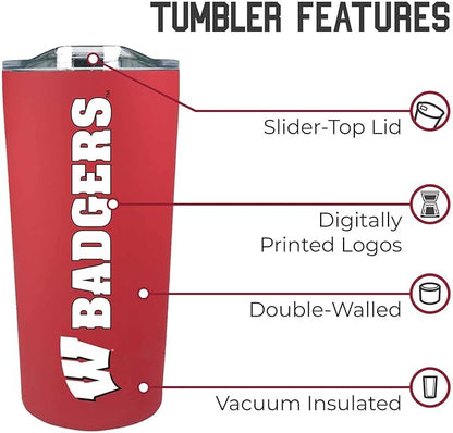 Campus Colors NCAA Stainless Steel Tumbler perfect for Gameday - 18 oz - Double Walled - Keeps Drinks Perfectly Insulated (Wisconsin Badgers - Red)